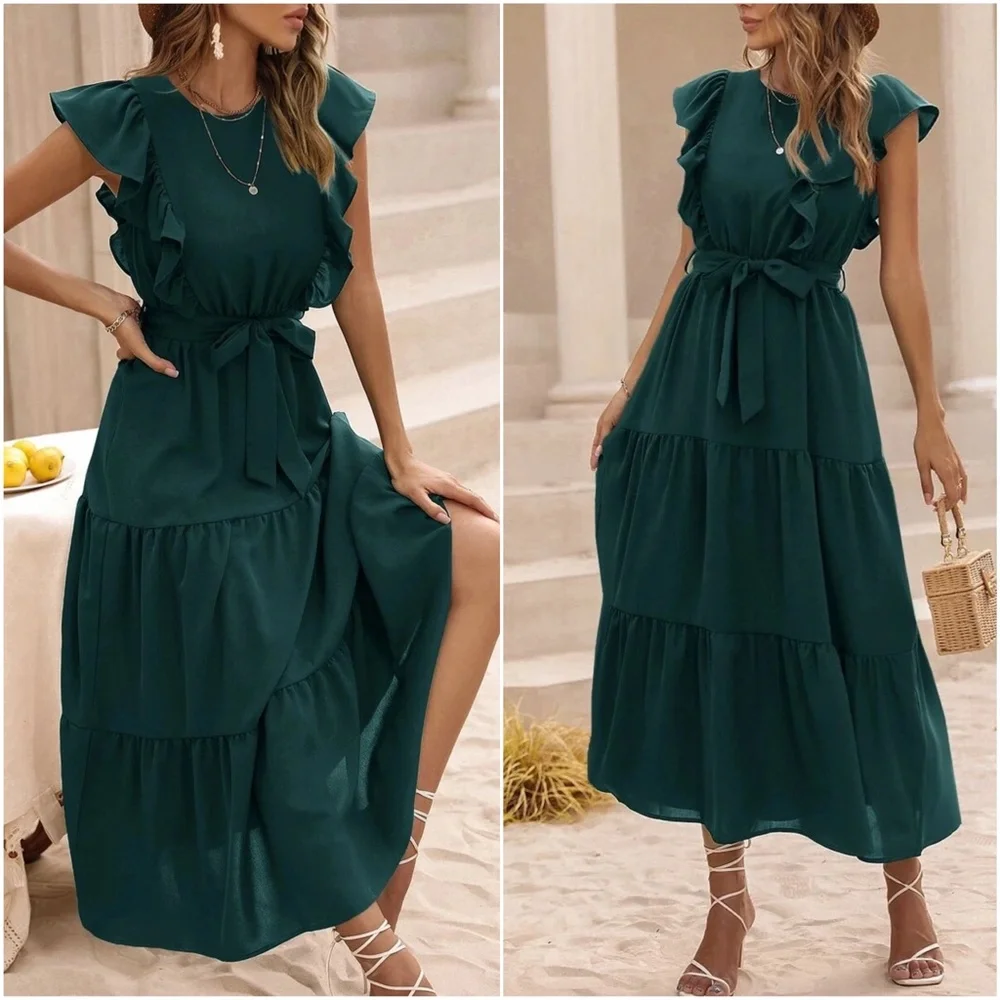 Boho Butterfly Sleeve Ruffle Maxi Dress - Picture 6 of 7